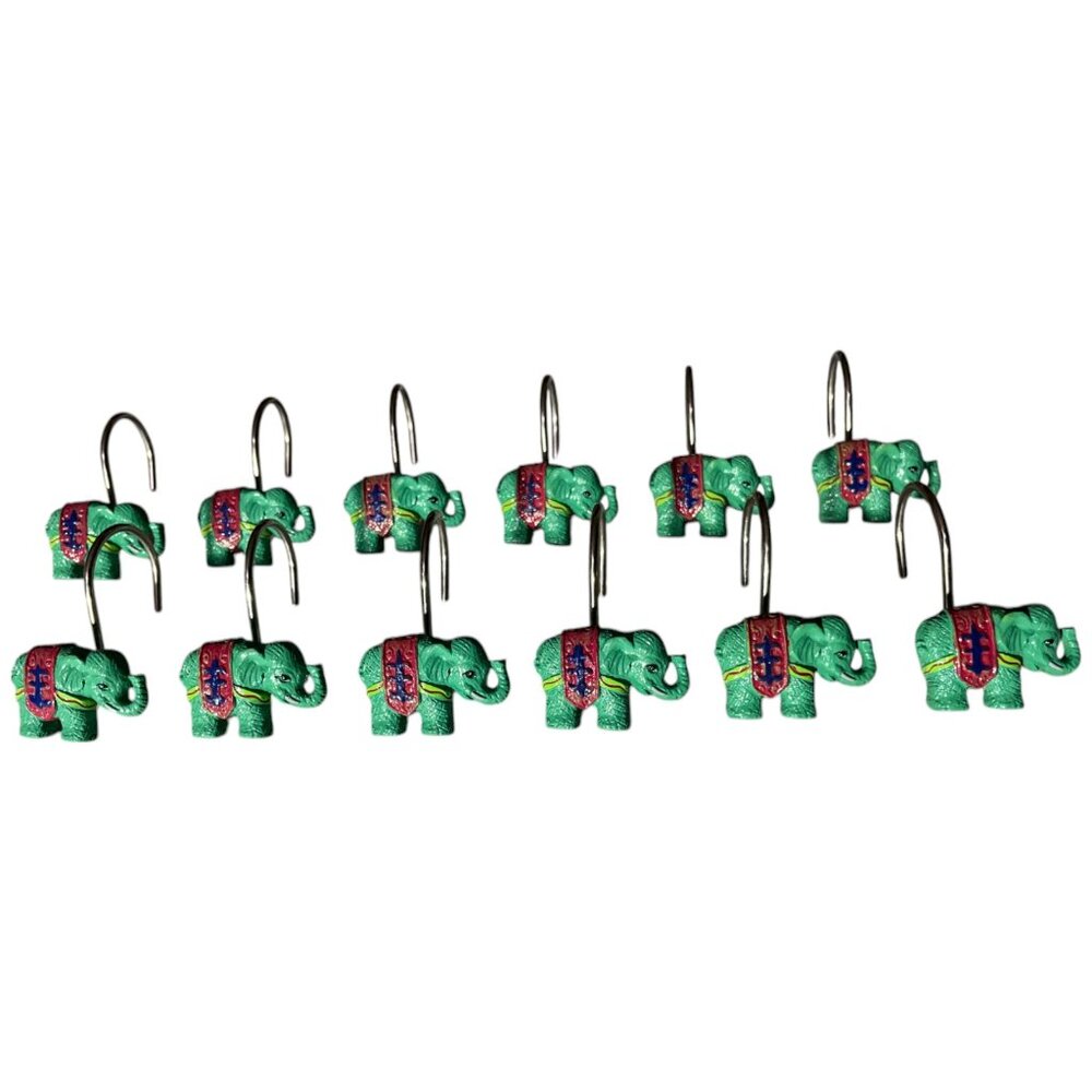 Set of 12 Green Elephant with Blankets Shower Hooks‎